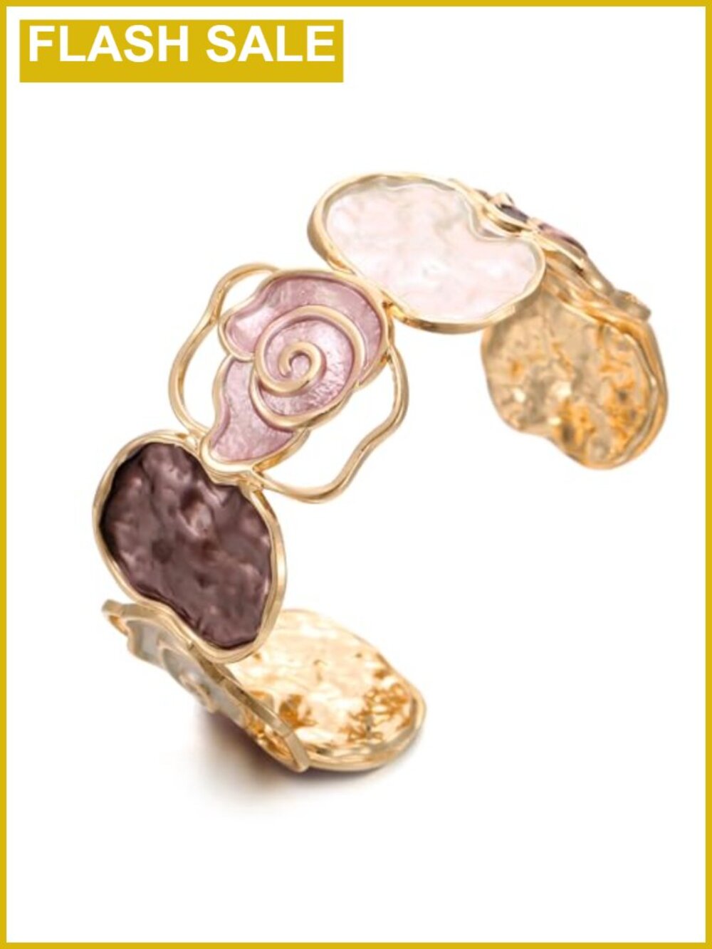 Vintage Enamel Rose Gold-Tone Cuff Bracelet Adjustable Statement Bangle
